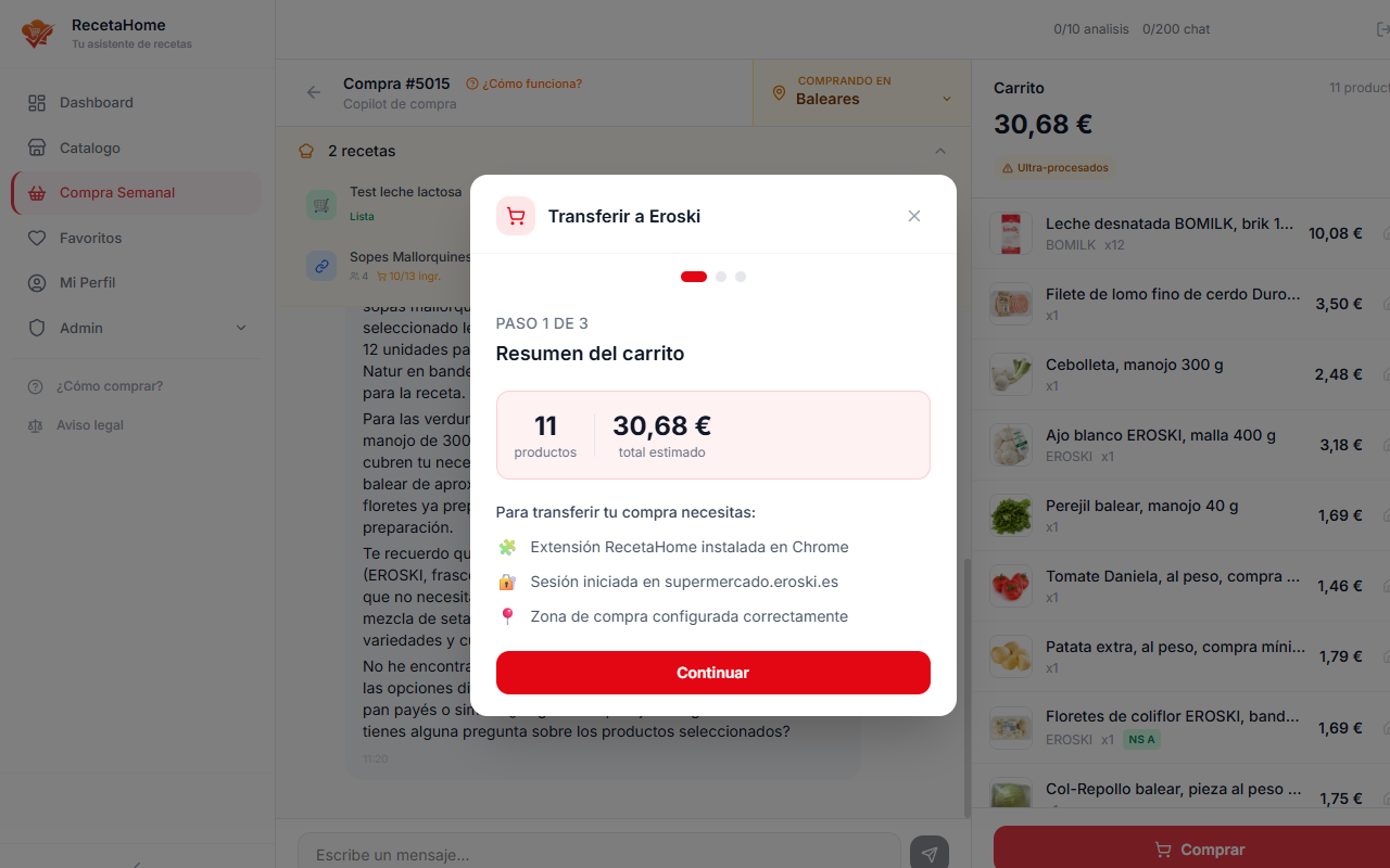 Transfiere el carrito a Eroski con un click